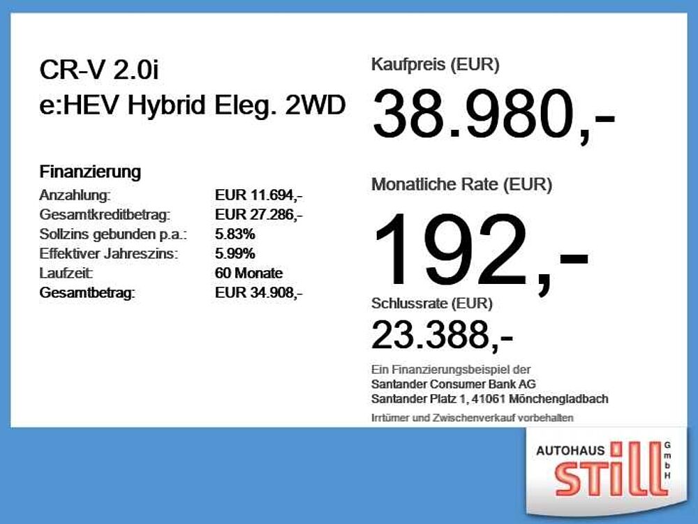 Honda CR-V 2.0i e: HEV Hybrid Eleg. 2WD Leder* Navi* Kam Elegance