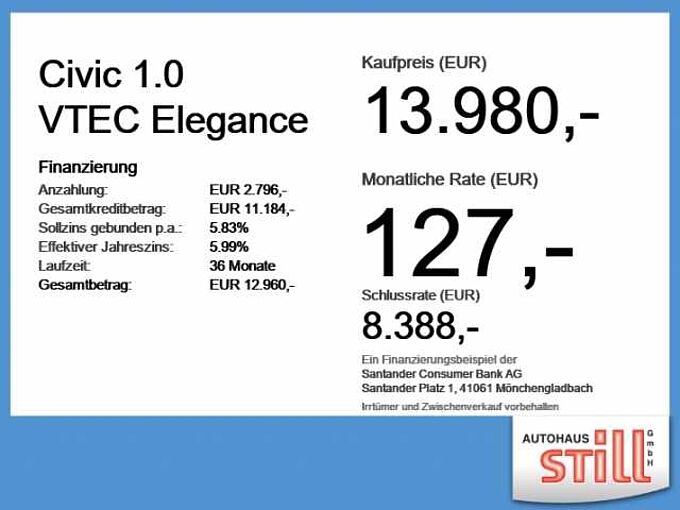Honda Civic 1.0 VTEC Elegance ACC+Navi+SHZ+Klimaautom.